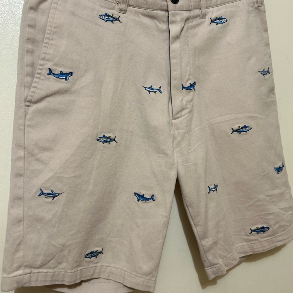 Castaway Nantucket Tan Shorts Sz 30 Fish Embroidery